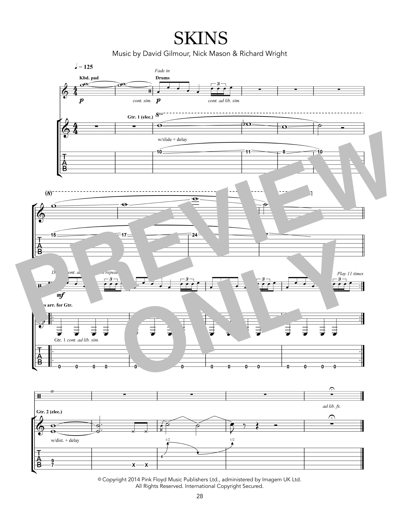 Pink Floyd Skins Sheet Music Notes & Chords for Guitar Tab - Download or Print PDF