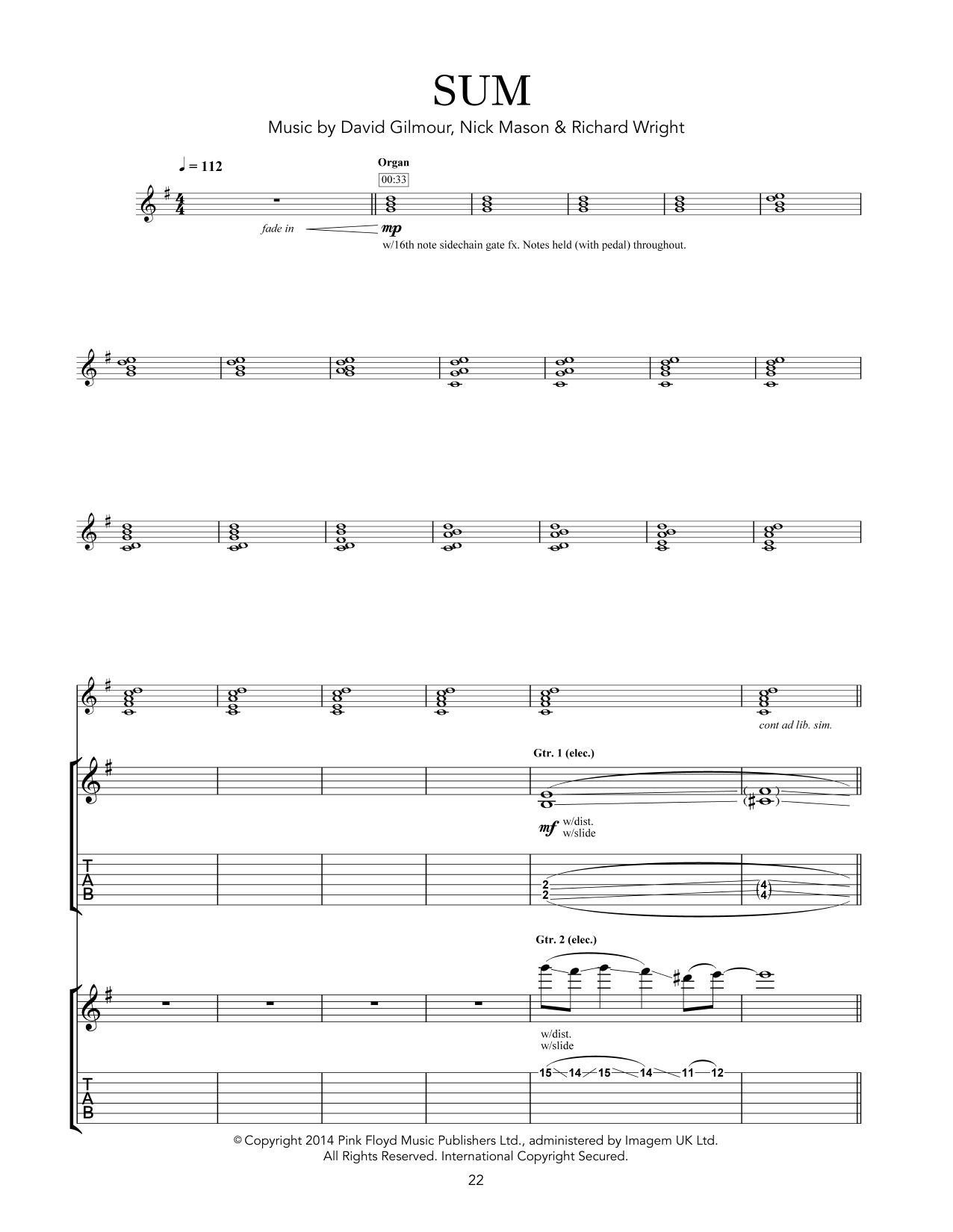 Pink Floyd Sum Sheet Music Notes & Chords for Guitar Tab - Download or Print PDF