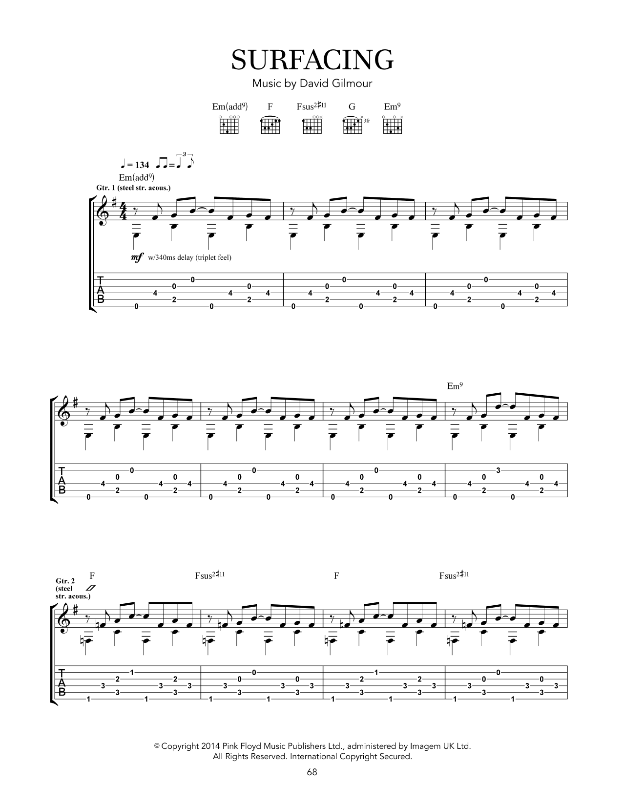 Pink Floyd Surfacing Sheet Music Notes & Chords for Guitar Tab - Download or Print PDF