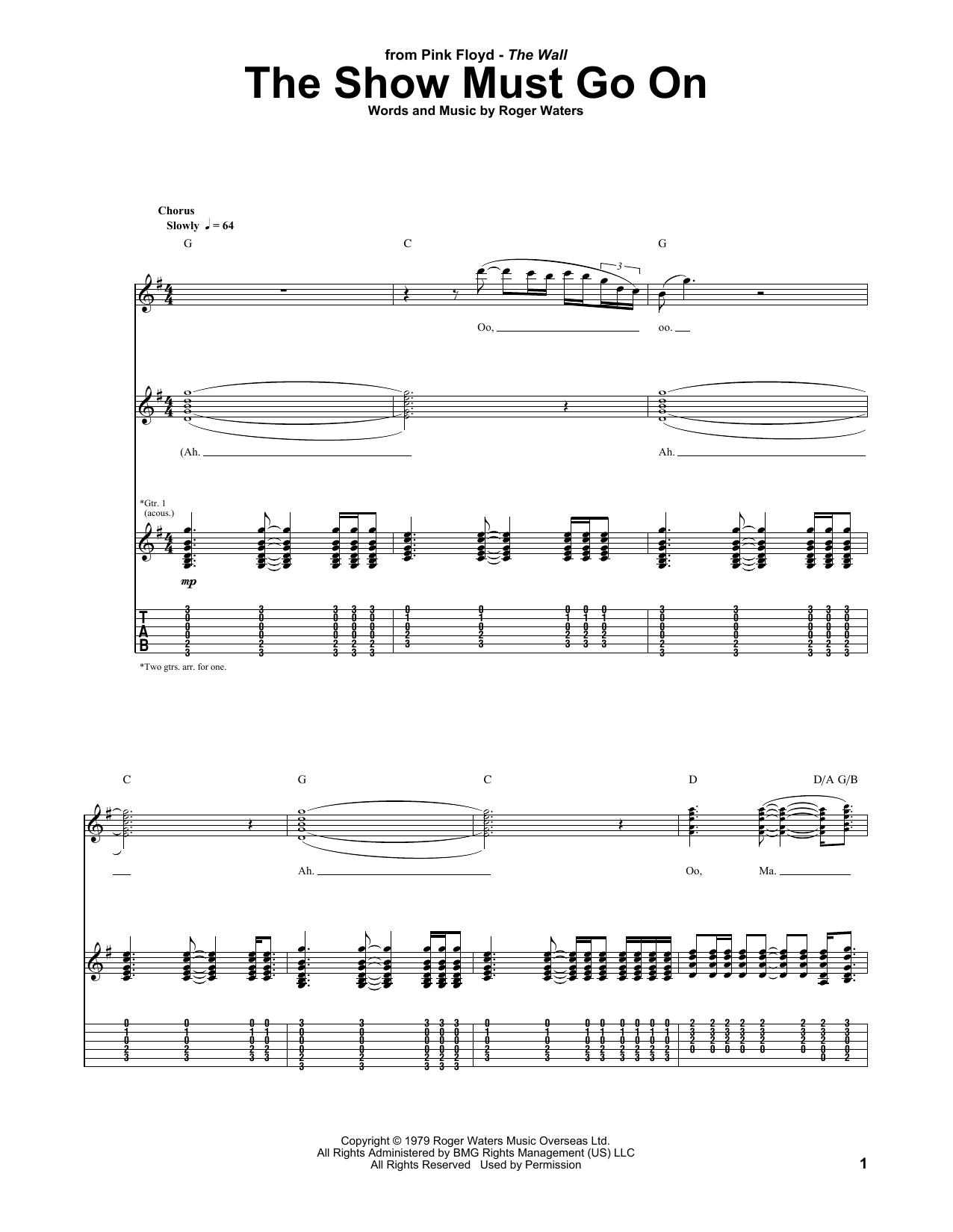 Pink Floyd The Show Must Go On Sheet Music Notes & Chords for Guitar Tab - Download or Print PDF
