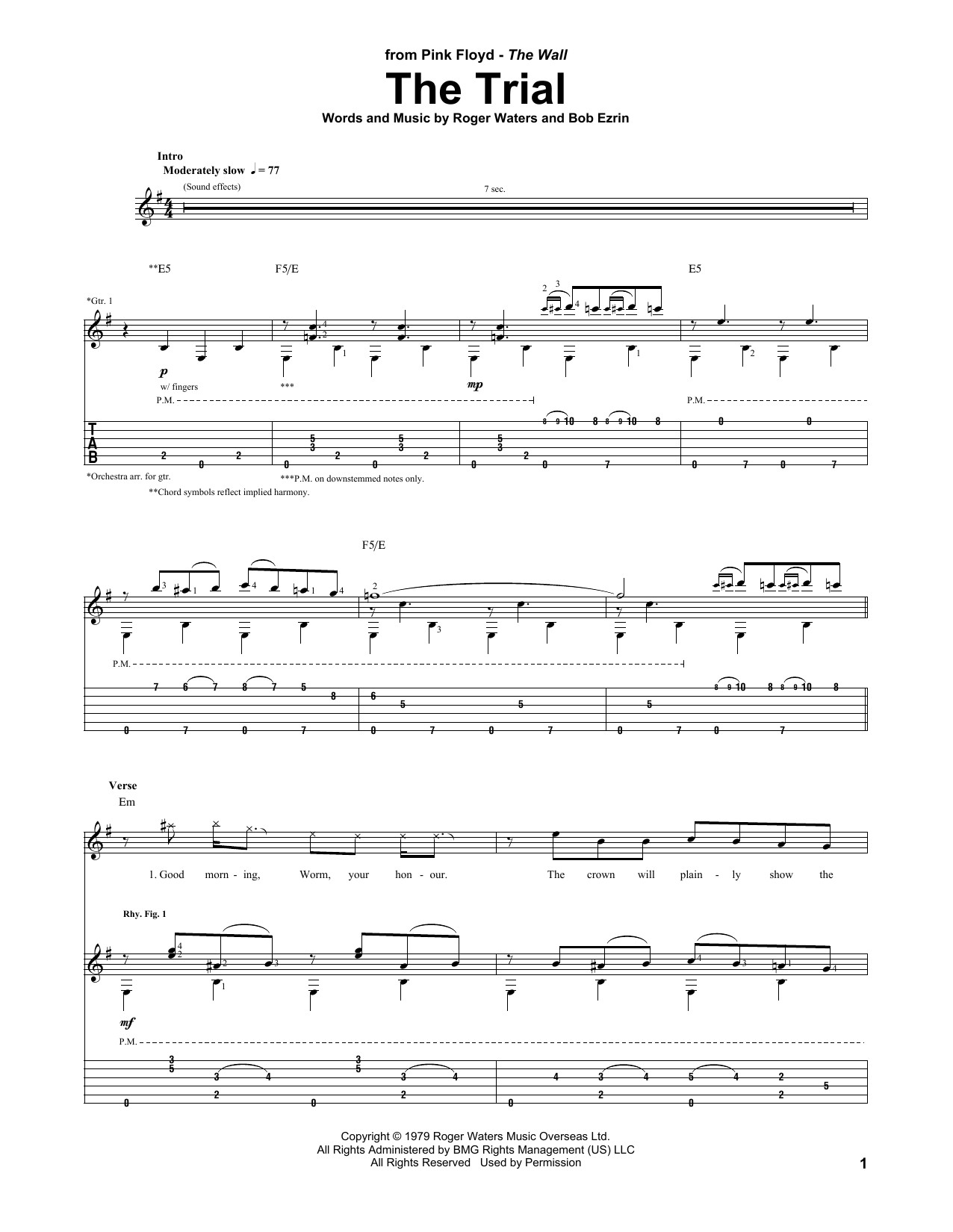 Pink Floyd The Trial Sheet Music Notes & Chords for Guitar Tab - Download or Print PDF