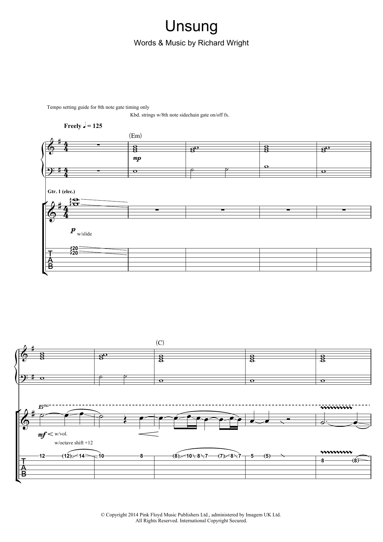 Pink Floyd Unsung Sheet Music Notes & Chords for Guitar Tab - Download or Print PDF