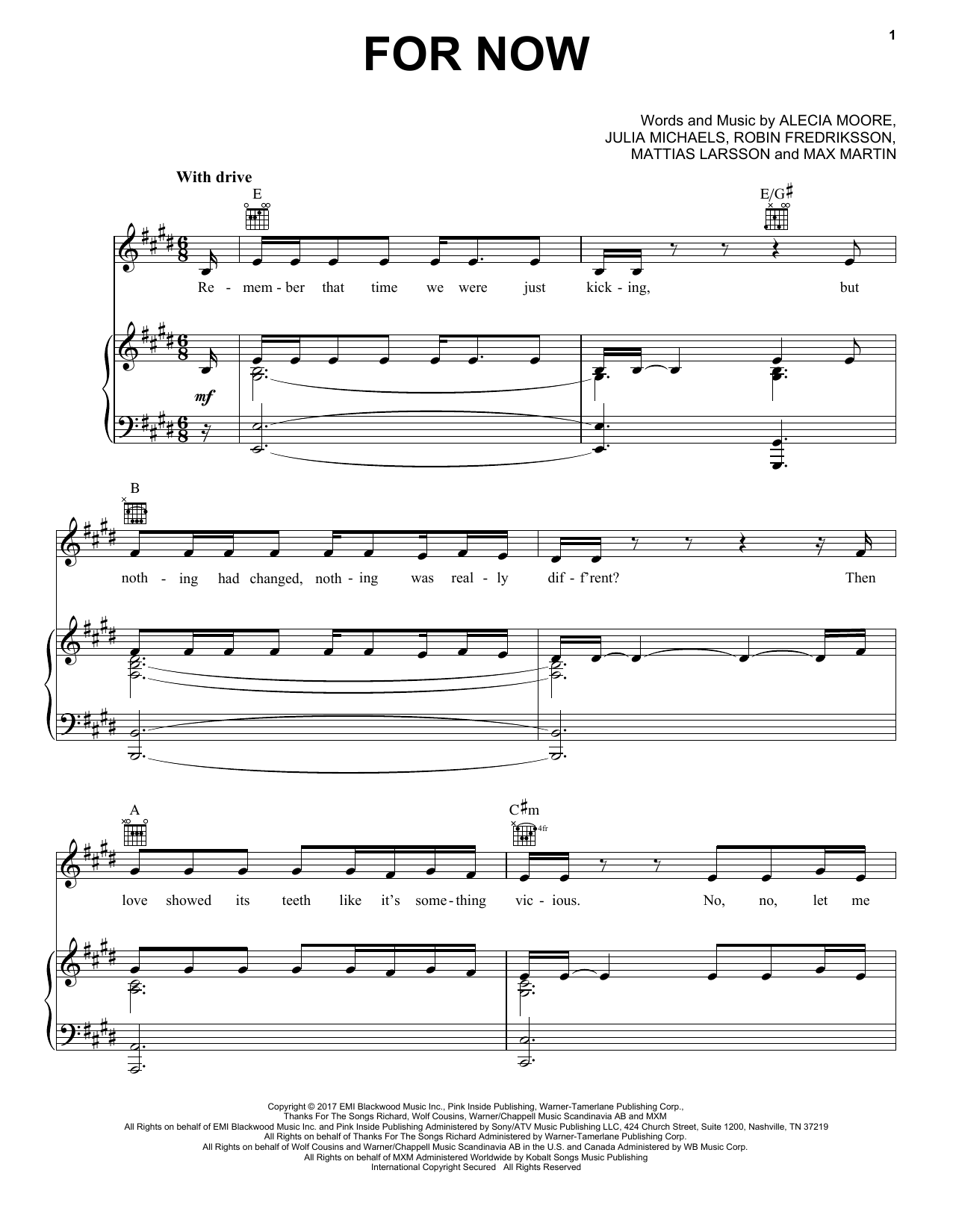 Pink For Now Sheet Music Notes & Chords for Piano, Vocal & Guitar (Right-Hand Melody) - Download or Print PDF