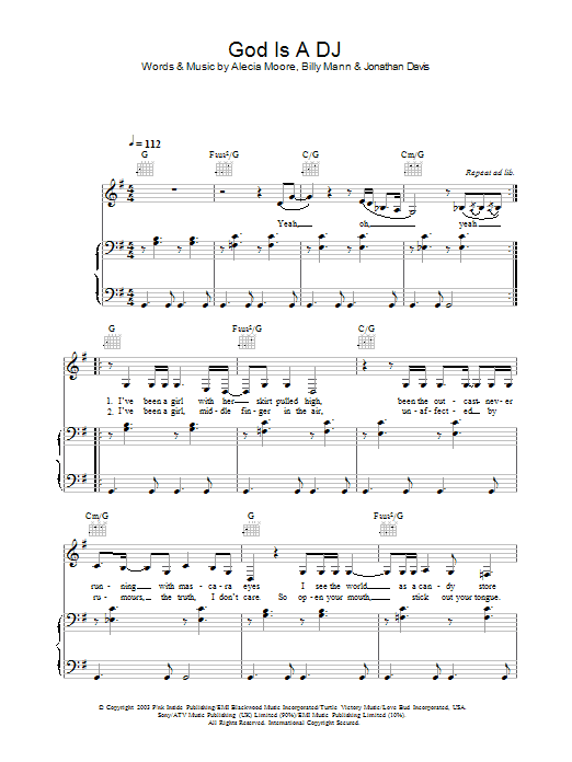 Pink God Is A DJ Sheet Music Notes & Chords for Piano, Vocal & Guitar - Download or Print PDF