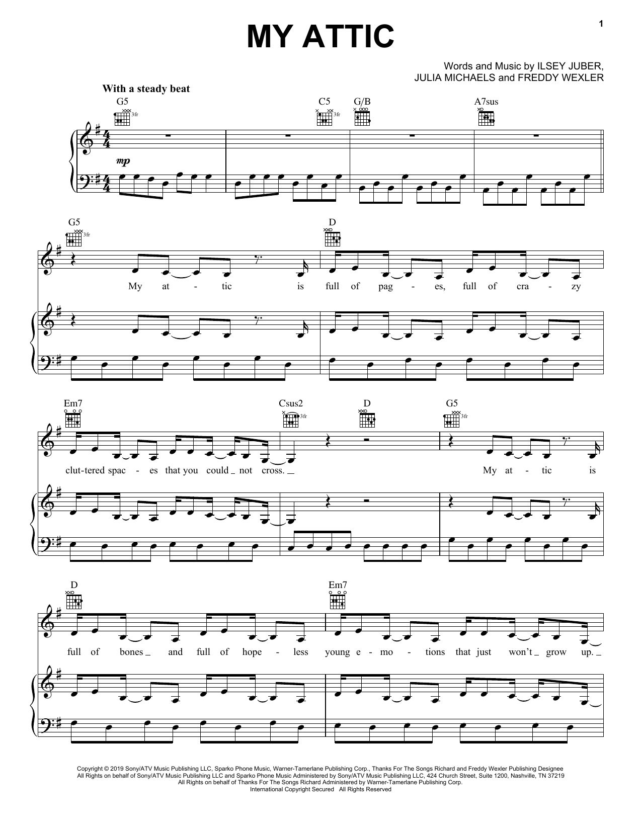 Pink My Attic Sheet Music Notes & Chords for Piano, Vocal & Guitar (Right-Hand Melody) - Download or Print PDF