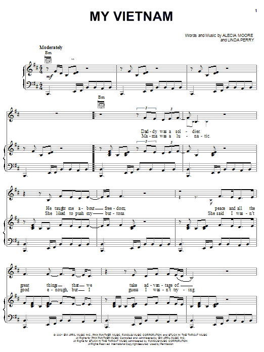 Pink My Vietnam sheet music notes and chords. Download Printable PDF.