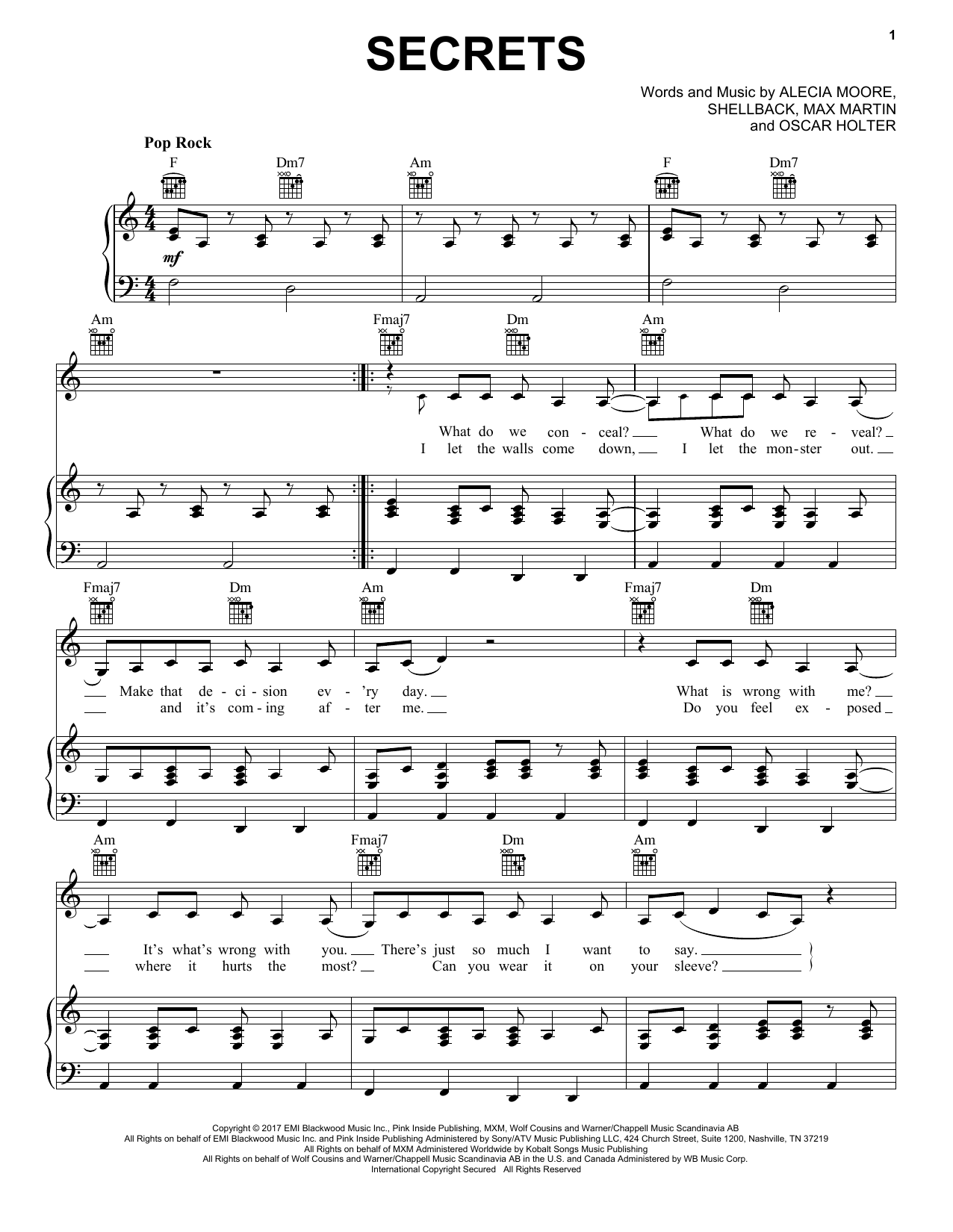 Pink Secrets Sheet Music Notes & Chords for Piano, Vocal & Guitar (Right-Hand Melody) - Download or Print PDF
