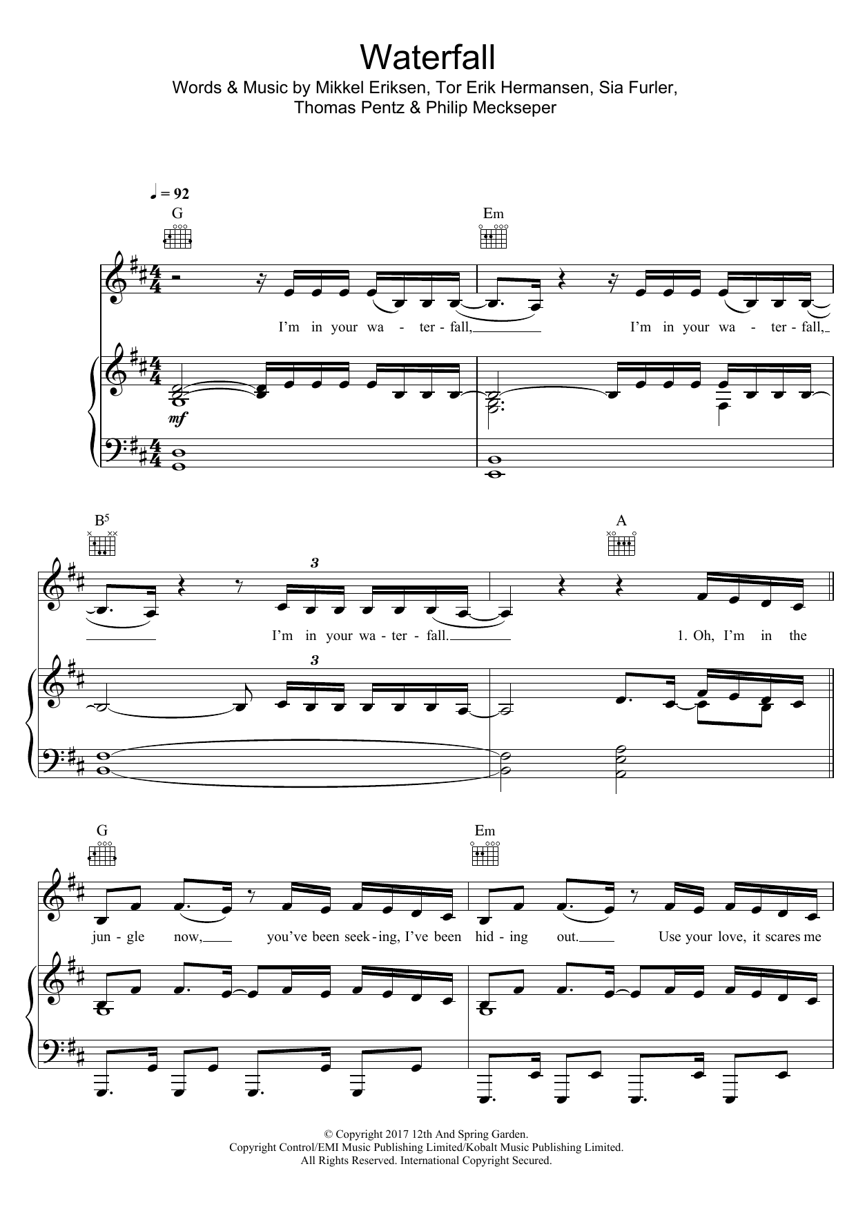 Pink Waterfall Sheet Music Notes & Chords for Piano, Vocal & Guitar (Right-Hand Melody) - Download or Print PDF