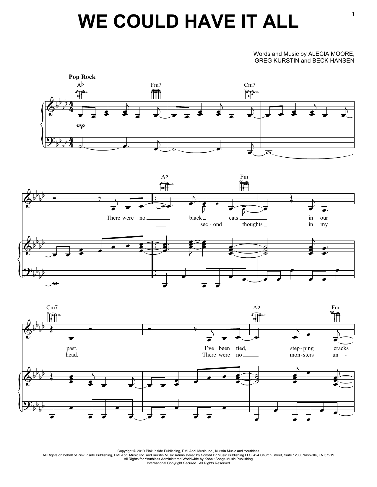 Pink We Could Have It All Sheet Music Notes & Chords for Piano, Vocal & Guitar (Right-Hand Melody) - Download or Print PDF