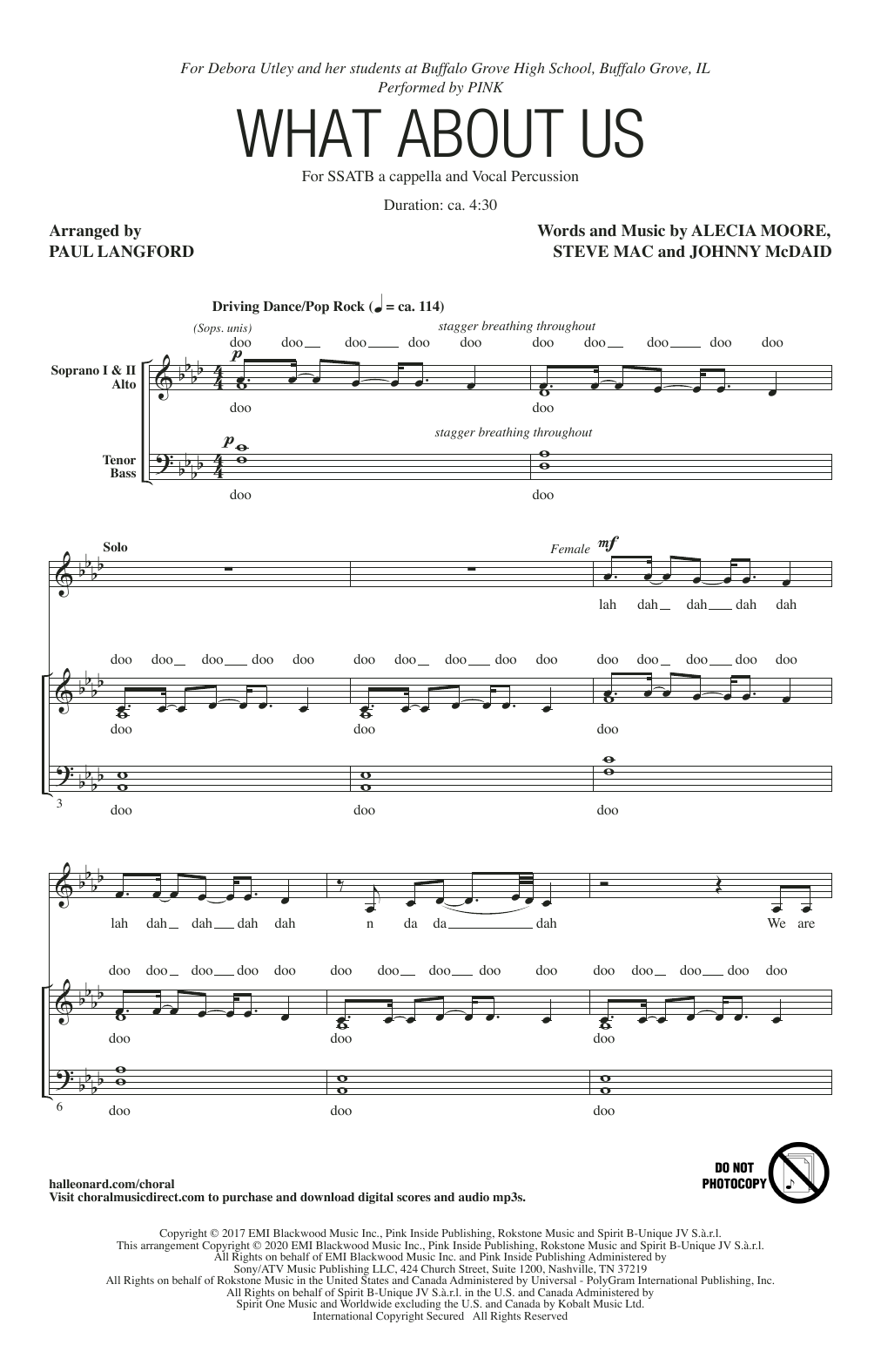 Pink What About Us (arr. Paul Langford) Sheet Music Notes & Chords for SATB Choir - Download or Print PDF