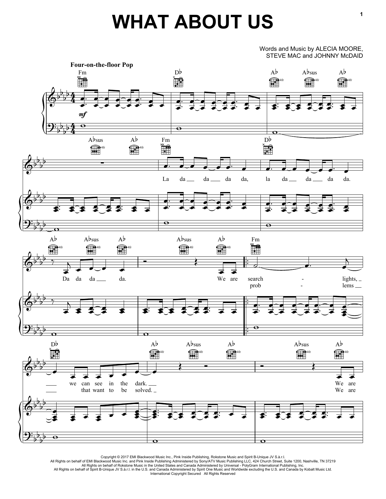 Pink What About Us Sheet Music Notes & Chords for Very Easy Piano - Download or Print PDF
