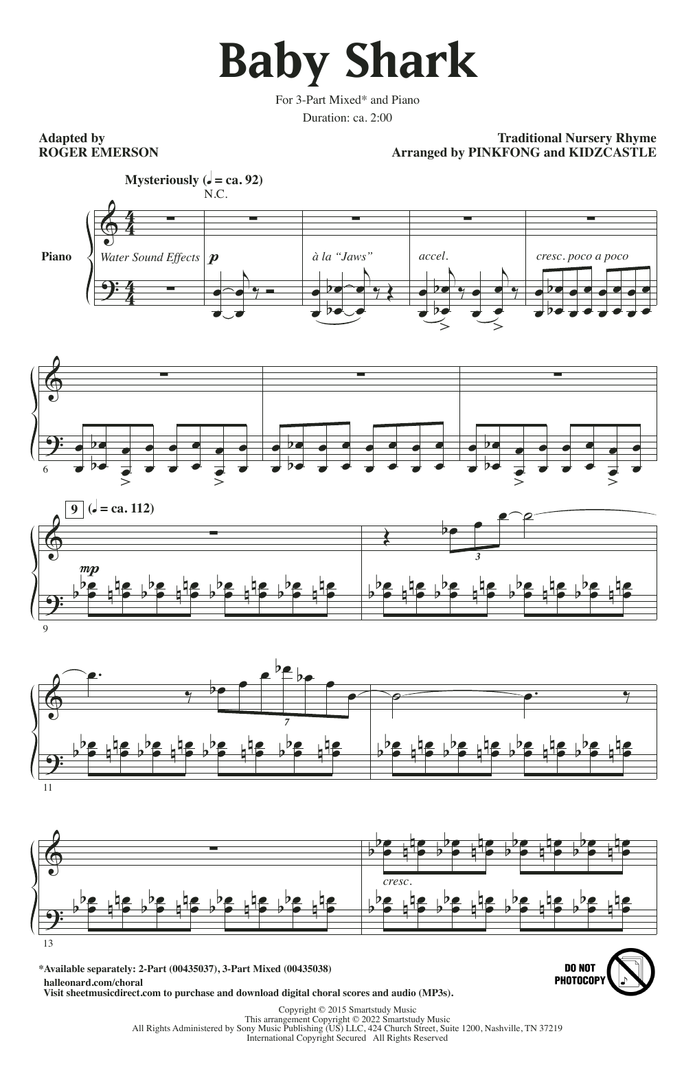 Pinkfong Baby Shark (arr. Roger Emerson) Sheet Music Notes & Chords for 2-Part Choir - Download or Print PDF