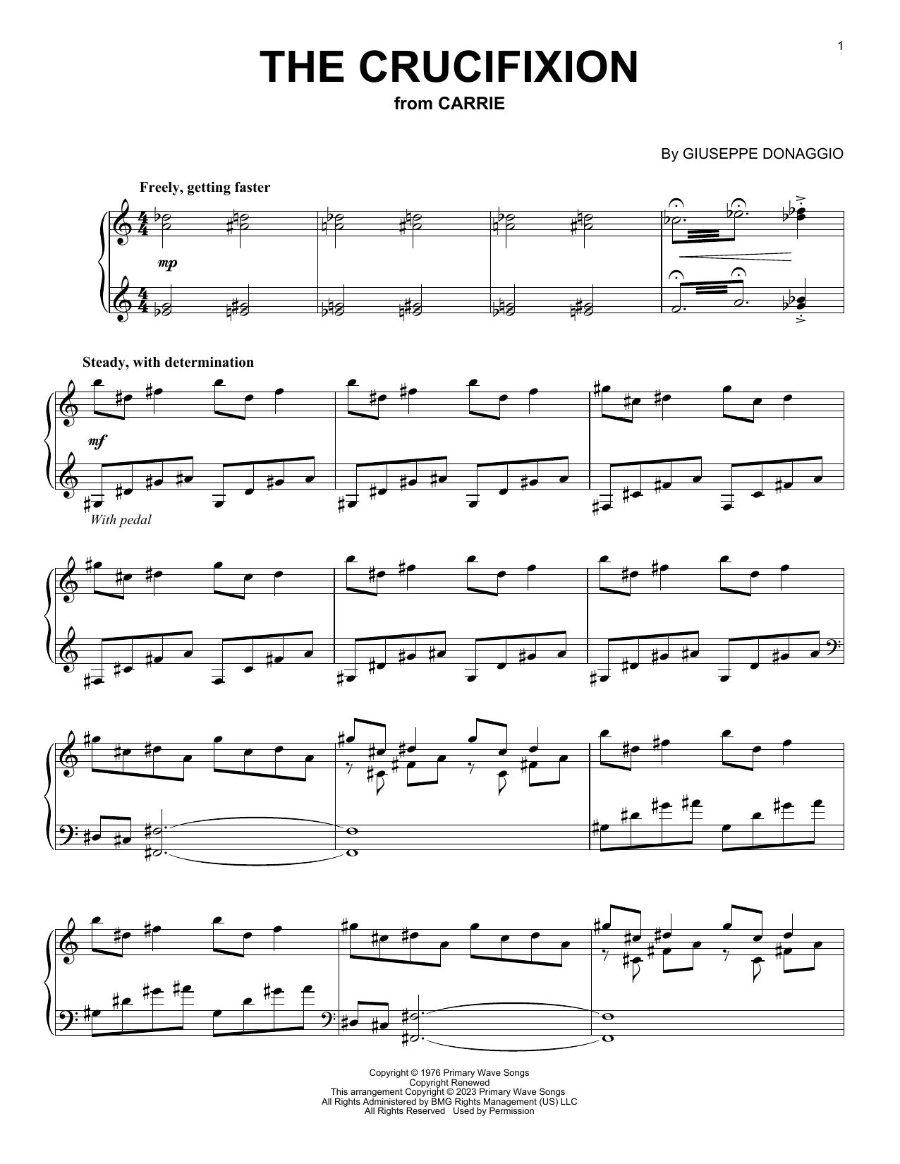 Pino Donaggio The Crucifixion (from Carrie) Sheet Music Notes & Chords for Piano Solo - Download or Print PDF