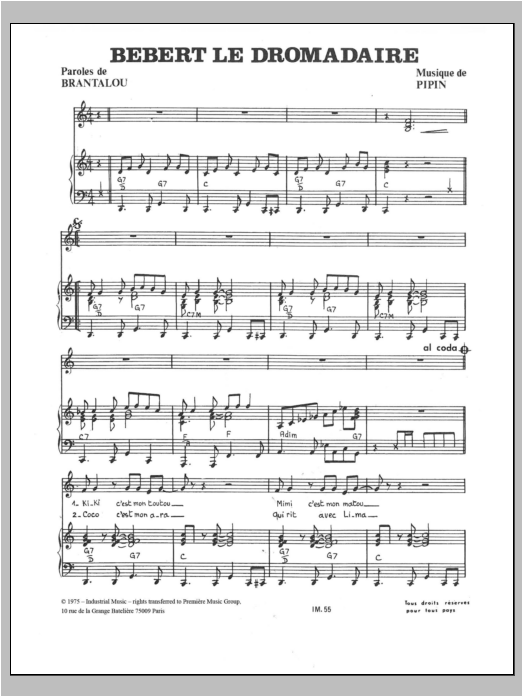 Pipin Bebert Le Dromadaire Sheet Music Notes & Chords for Piano & Vocal - Download or Print PDF