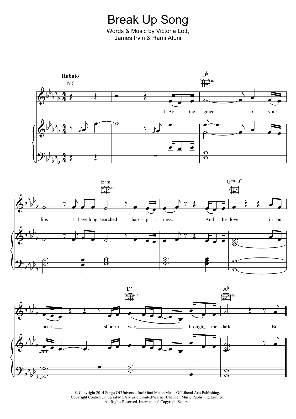 Pixie Lott Break Up Song Sheet Music Notes & Chords for Piano, Vocal & Guitar (Right-Hand Melody) - Download or Print PDF