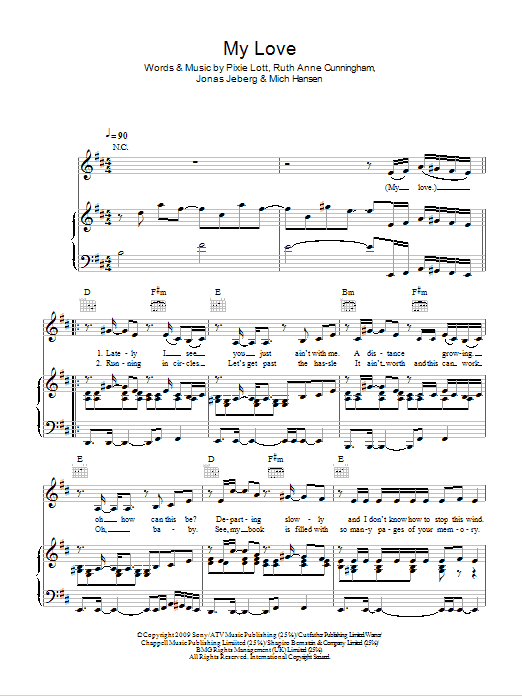 Pixie Lott My Love Sheet Music Notes & Chords for Piano, Vocal & Guitar (Right-Hand Melody) - Download or Print PDF