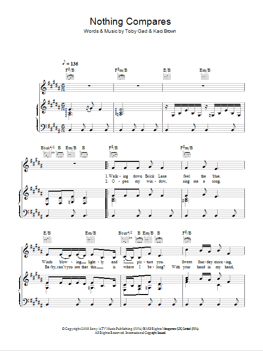 Pixie Lott Nothing Compares Sheet Music Notes & Chords for Piano, Vocal & Guitar (Right-Hand Melody) - Download or Print PDF