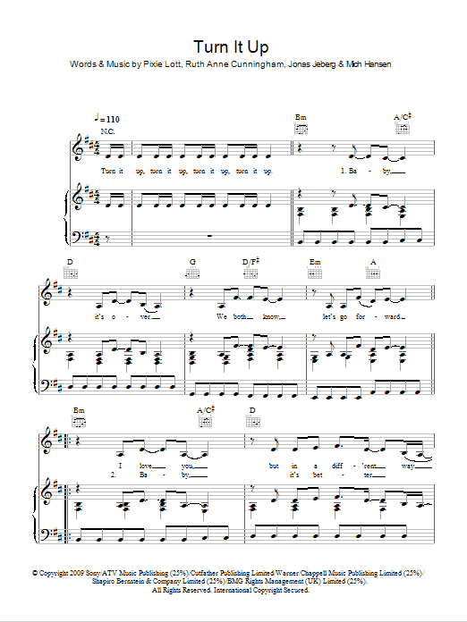 Pixie Lott Turn It Up Sheet Music Notes & Chords for Piano, Vocal & Guitar (Right-Hand Melody) - Download or Print PDF