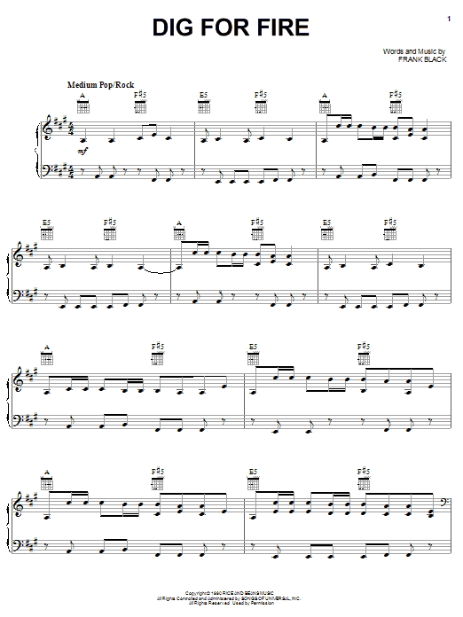 Pixies Dig For Fire Sheet Music Notes & Chords for Piano, Vocal & Guitar (Right-Hand Melody) - Download or Print PDF