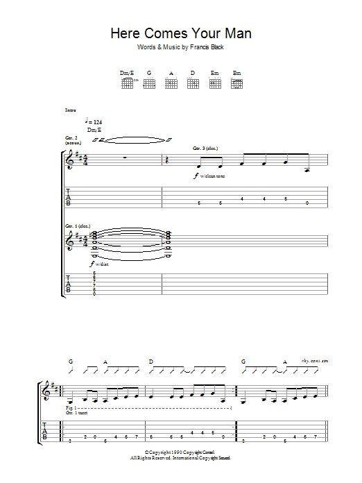 The Pixies Here Comes Your Man Sheet Music Notes & Chords for Guitar Tab - Download or Print PDF