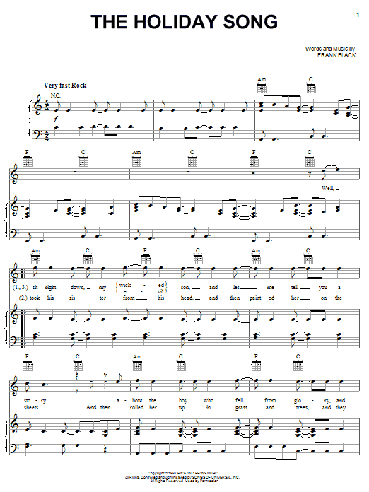 Pixies The Holiday Song sheet music notes and chords. Download Printable PDF.
