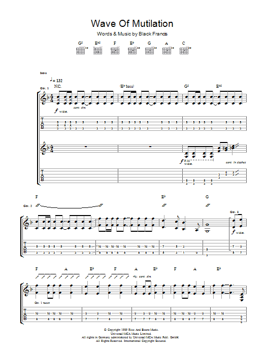 Pixies Wave Of Mutilation Sheet Music Notes & Chords for Guitar Tab - Download or Print PDF