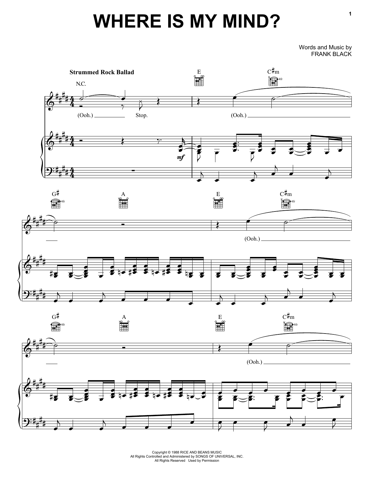 The Pixies Where Is My Mind? Sheet Music Notes & Chords for Lyrics & Chords - Download or Print PDF