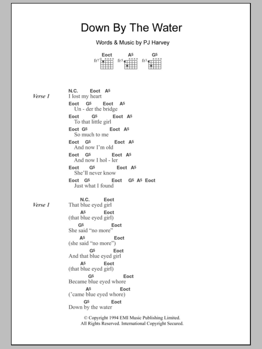 PJ Harvey Down By The Water Sheet Music Notes & Chords for Lyrics & Chords - Download or Print PDF