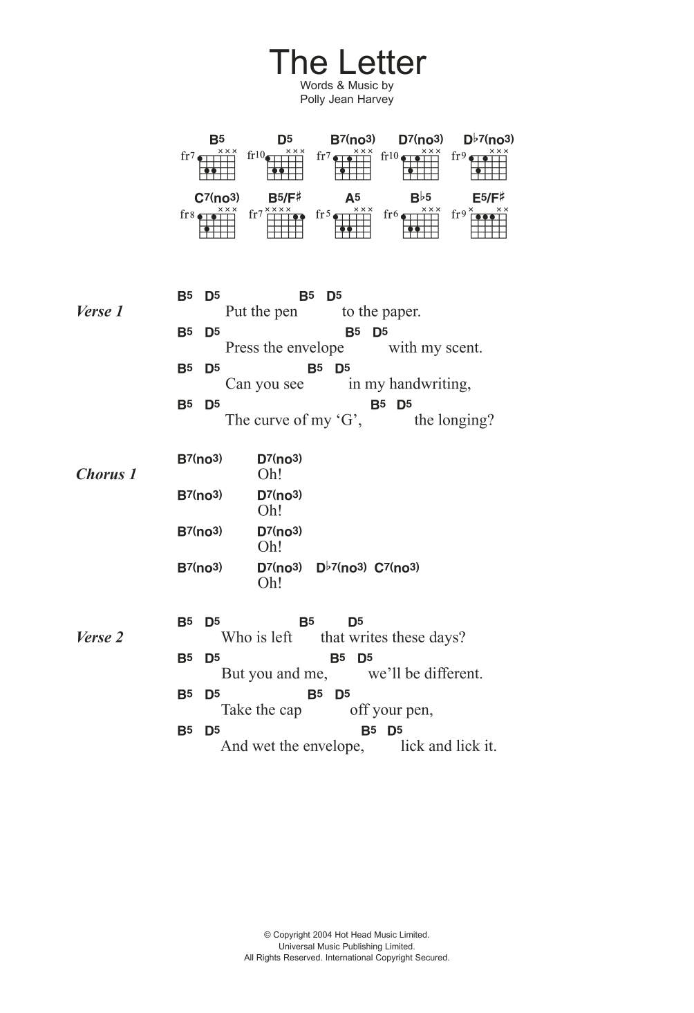 PJ Harvey The Letter Sheet Music Notes & Chords for Guitar Chords/Lyrics - Download or Print PDF