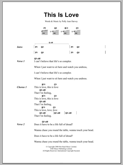 PJ Harvey This Is Love Sheet Music Notes & Chords for Lyrics & Chords - Download or Print PDF