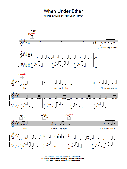 PJ Harvey When Under Ether Sheet Music Notes & Chords for Piano, Vocal & Guitar - Download or Print PDF