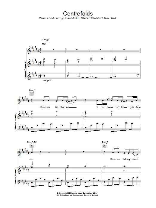 Placebo Centrefolds Sheet Music Notes & Chords for Piano, Vocal & Guitar - Download or Print PDF