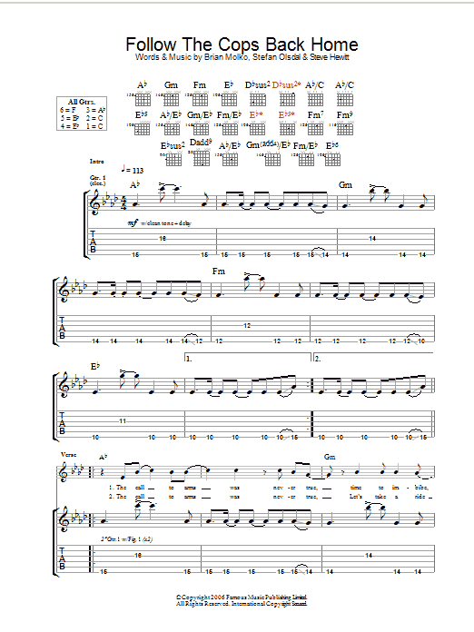 Placebo Follow The Cops Back Home Sheet Music Notes & Chords for Guitar Tab - Download or Print PDF