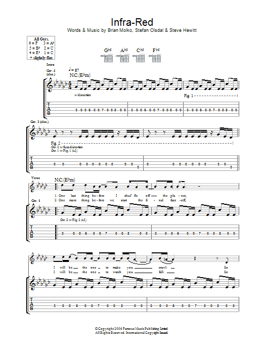 Placebo Infra-Red Sheet Music Notes & Chords for Guitar Tab - Download or Print PDF