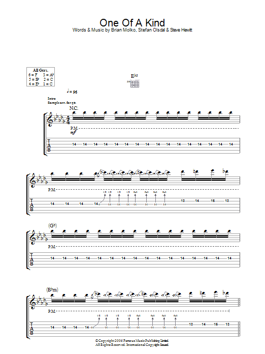 Placebo One Of A Kind Sheet Music Notes & Chords for Guitar Tab - Download or Print PDF