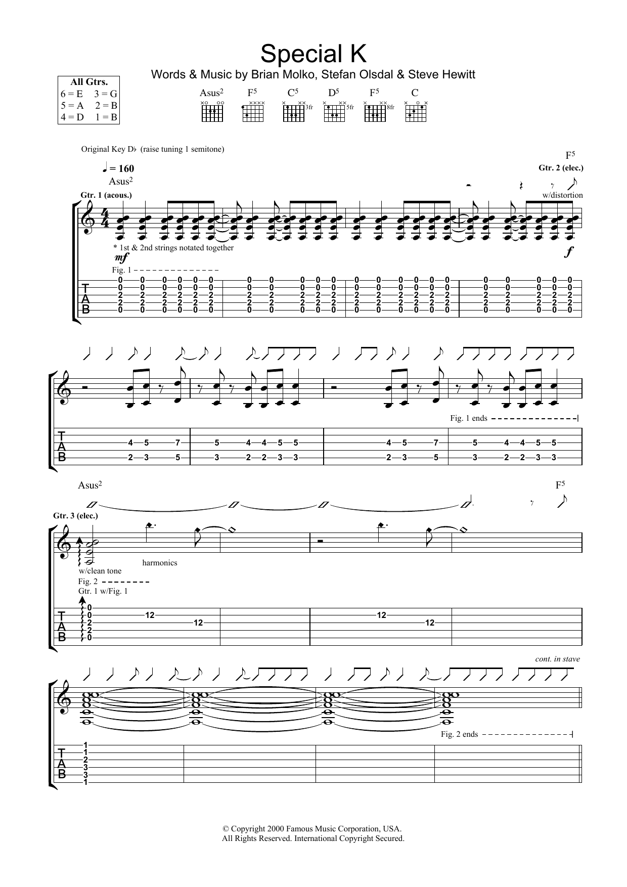 Placebo Special K Sheet Music Notes & Chords for Guitar Tab - Download or Print PDF