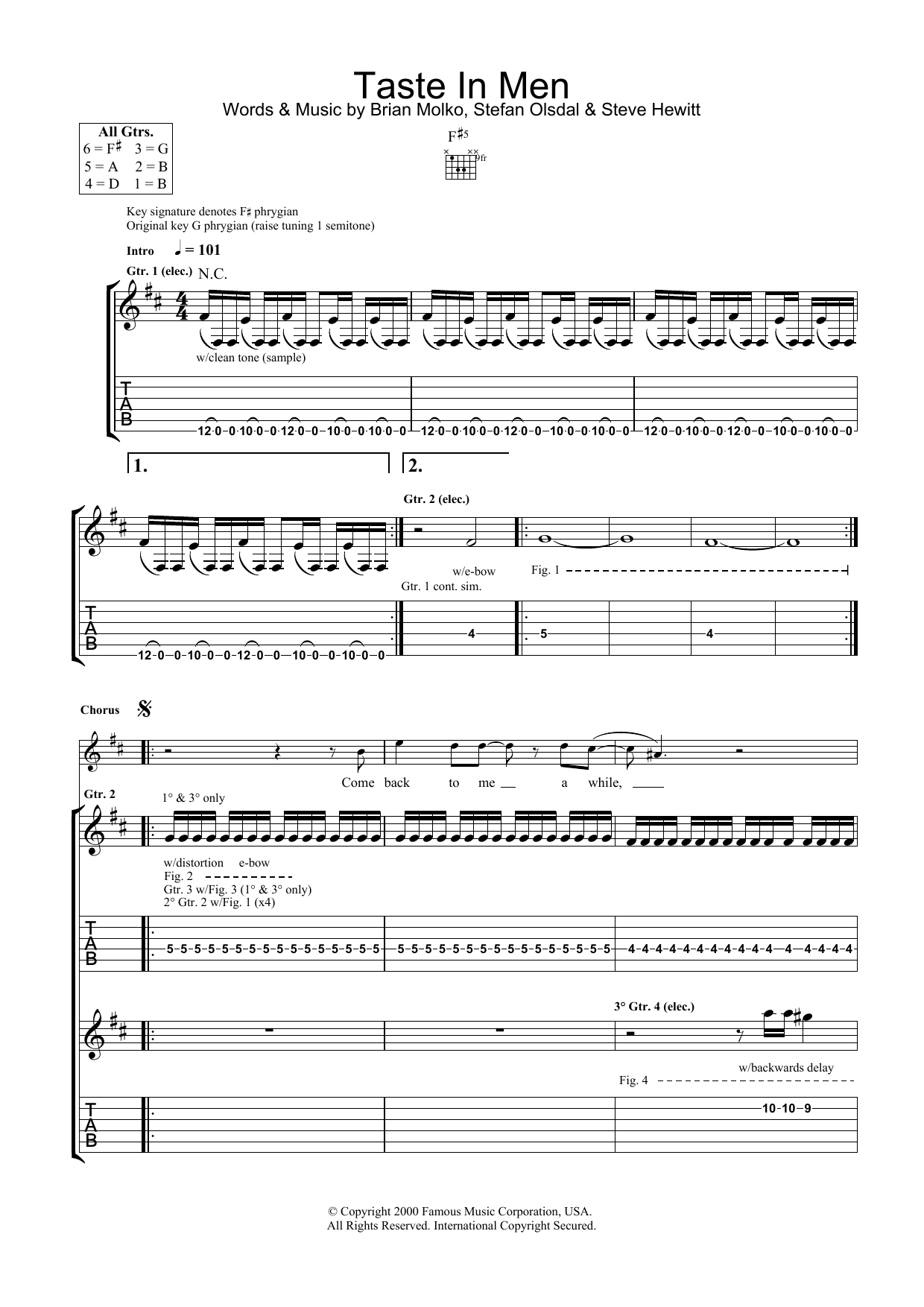 Placebo Taste In Men Sheet Music Notes & Chords for Guitar Tab - Download or Print PDF