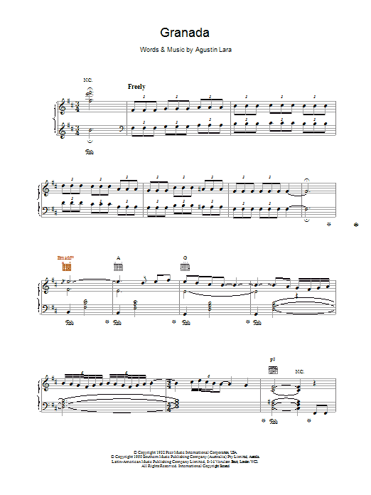 Placido Domingo Granada Sheet Music Notes & Chords for Piano, Vocal & Guitar - Download or Print PDF