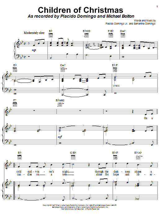 Placido Domingo Jr. Children Of Christmas Sheet Music Notes & Chords for Piano, Vocal & Guitar (Right-Hand Melody) - Download or Print PDF