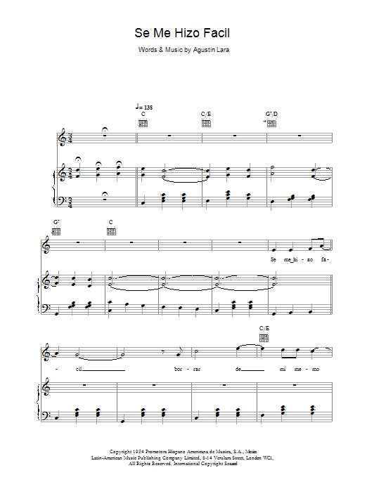 Placido Domingo Se Me Hizo Facil Sheet Music Notes & Chords for Piano, Vocal & Guitar - Download or Print PDF