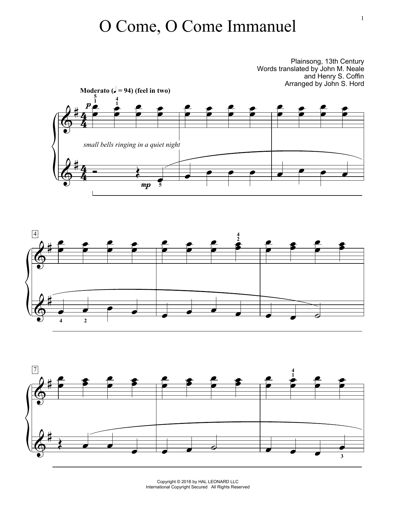 Plainsong, 13th Century O Come, O Come Immanuel (arr. John S. Hord) Sheet Music Notes & Chords for Educational Piano - Download or Print PDF