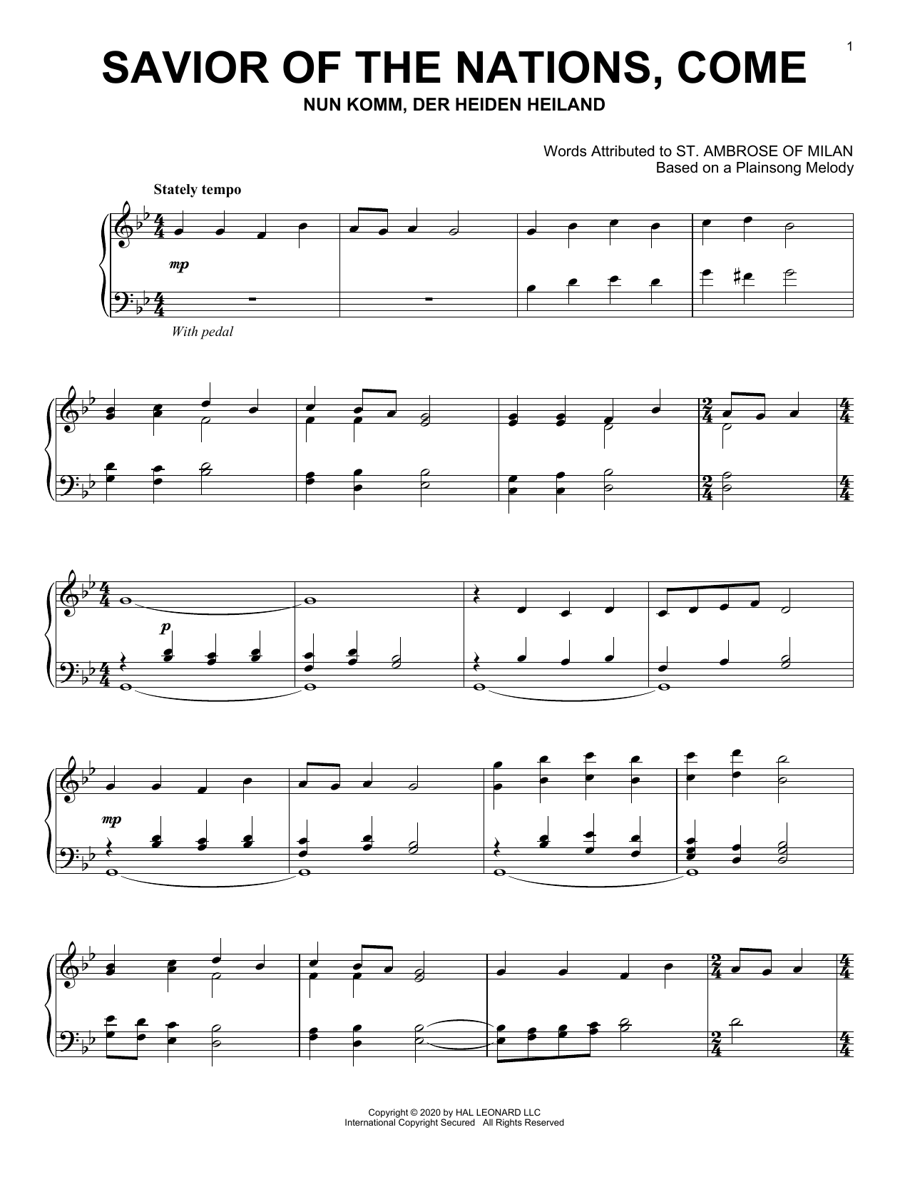 Plainsong Melody Savior Of The Nations, Come Sheet Music Notes & Chords for Piano Solo - Download or Print PDF