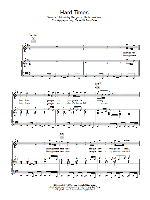 Plan B Hard Times Sheet Music Notes & Chords for Piano, Vocal & Guitar (Right-Hand Melody) - Download or Print PDF