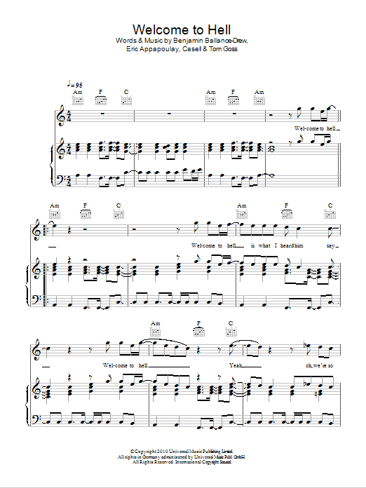 Plan B Welcome To Hell Sheet Music Notes & Chords for Piano, Vocal & Guitar (Right-Hand Melody) - Download or Print PDF