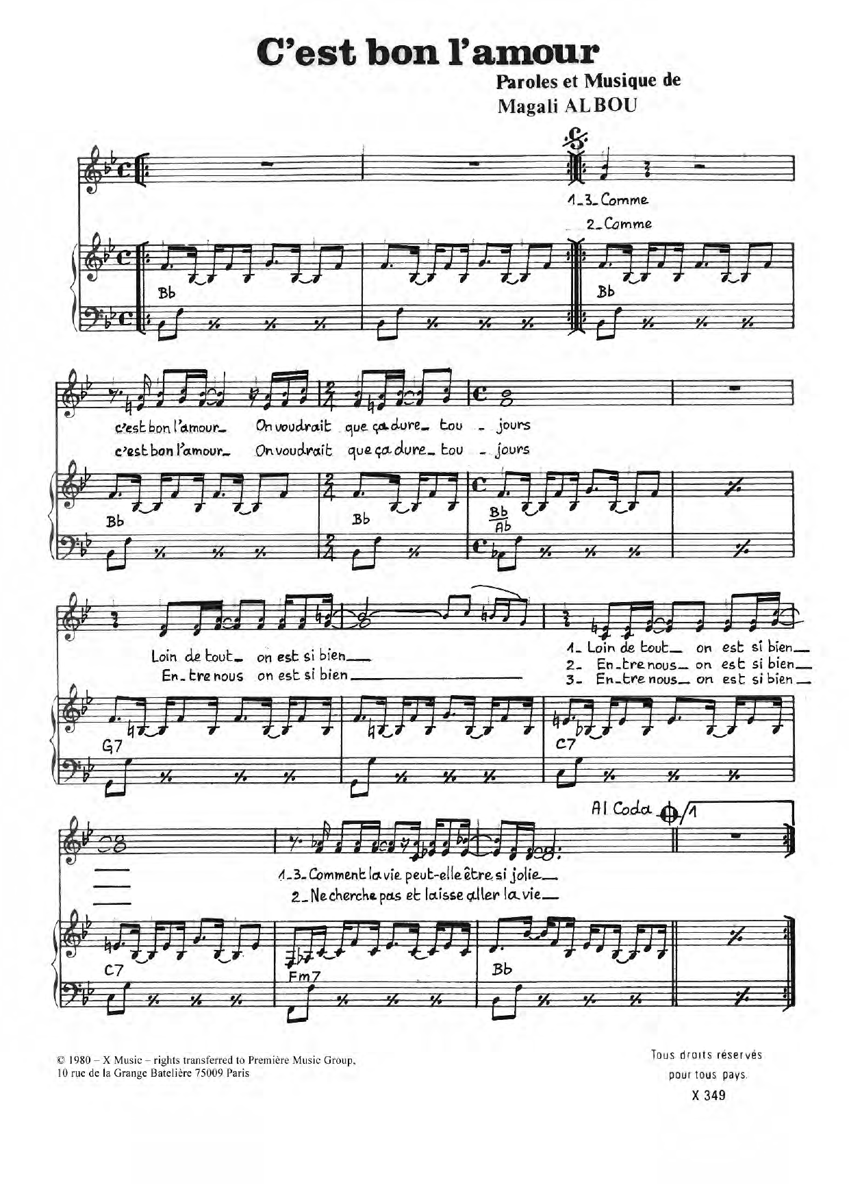 Planete C'est Bon L'amour Sheet Music Notes & Chords for Piano & Vocal - Download or Print PDF