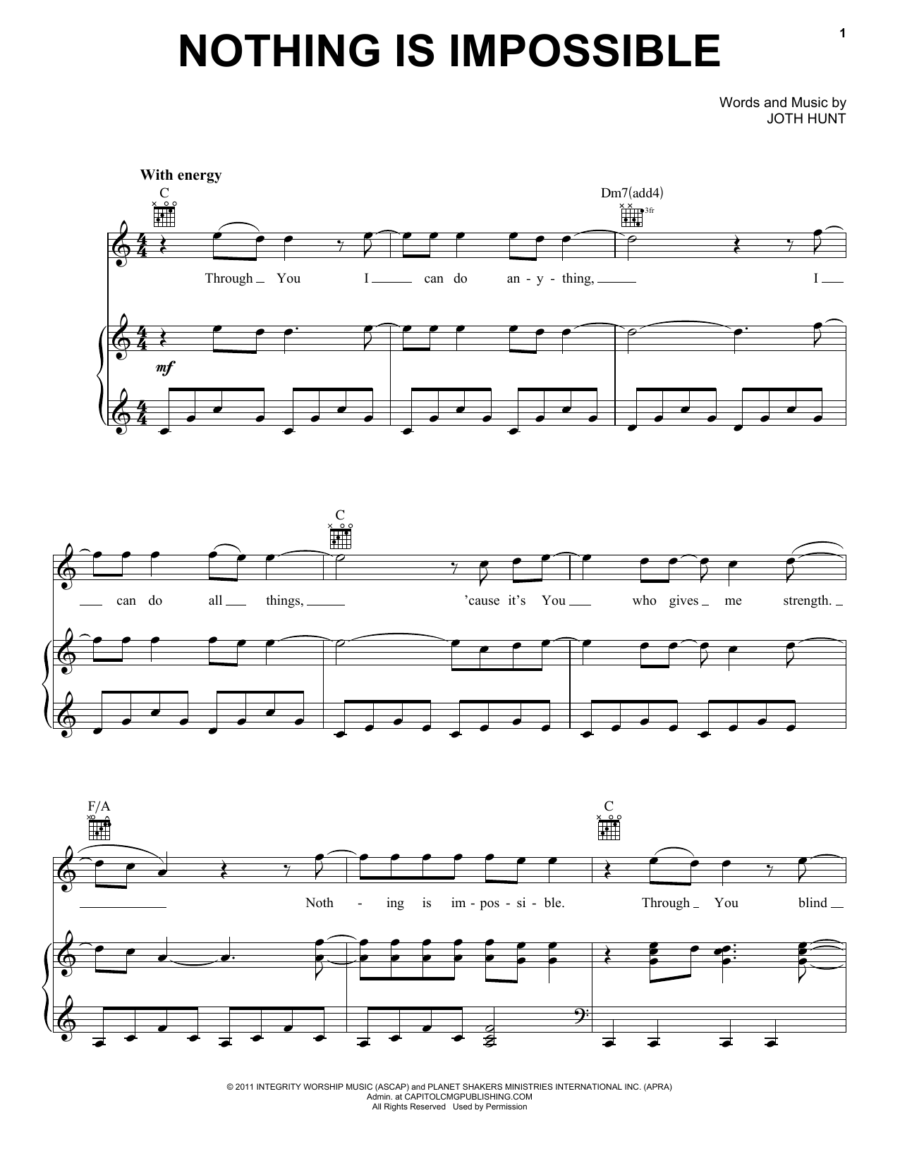 Planetshakers Nothing Is Impossible Sheet Music Notes & Chords for Piano, Vocal & Guitar (Right-Hand Melody) - Download or Print PDF