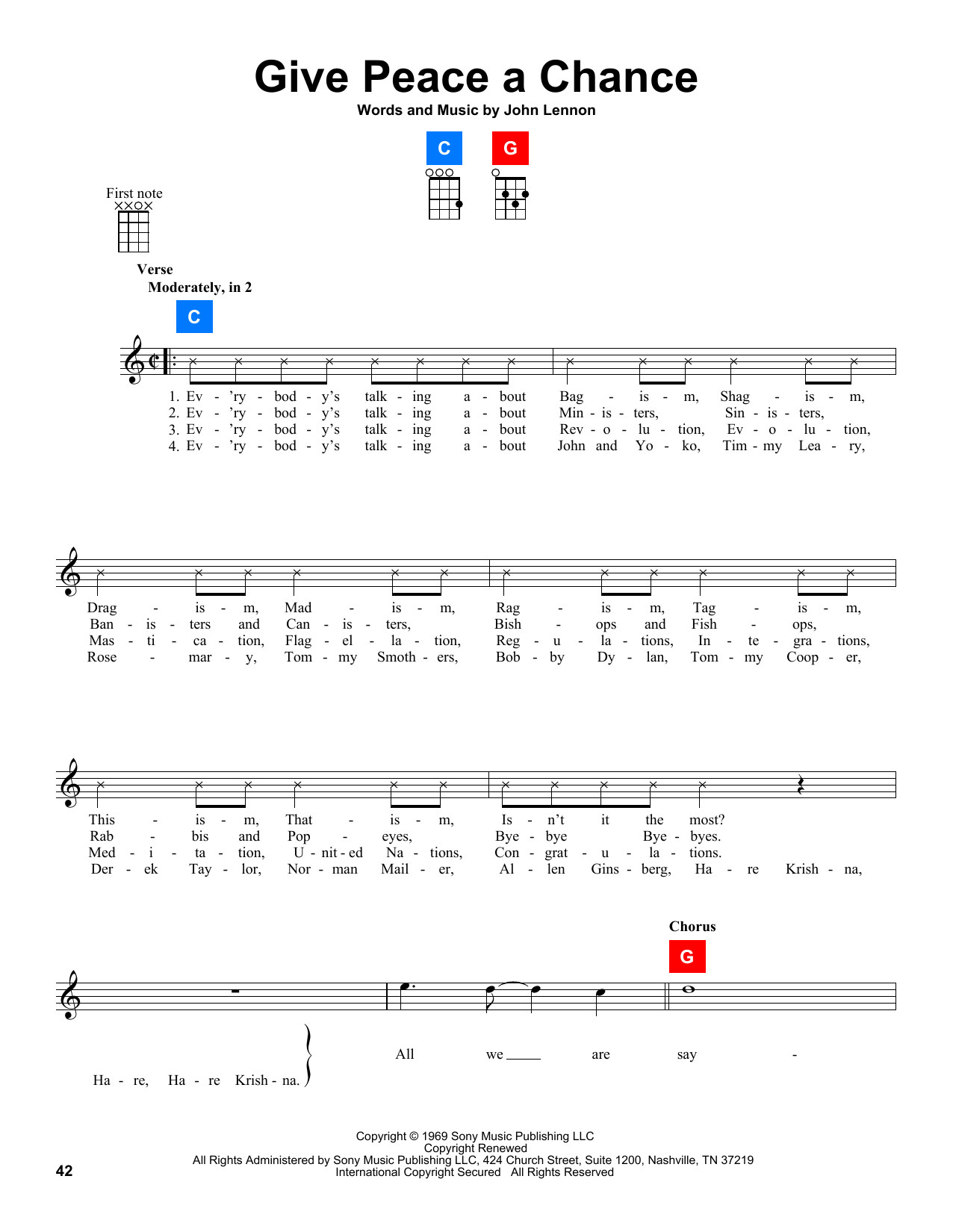 Plastic Ono Band Give Peace A Chance Sheet Music Notes & Chords for UkeBuddy - Download or Print PDF