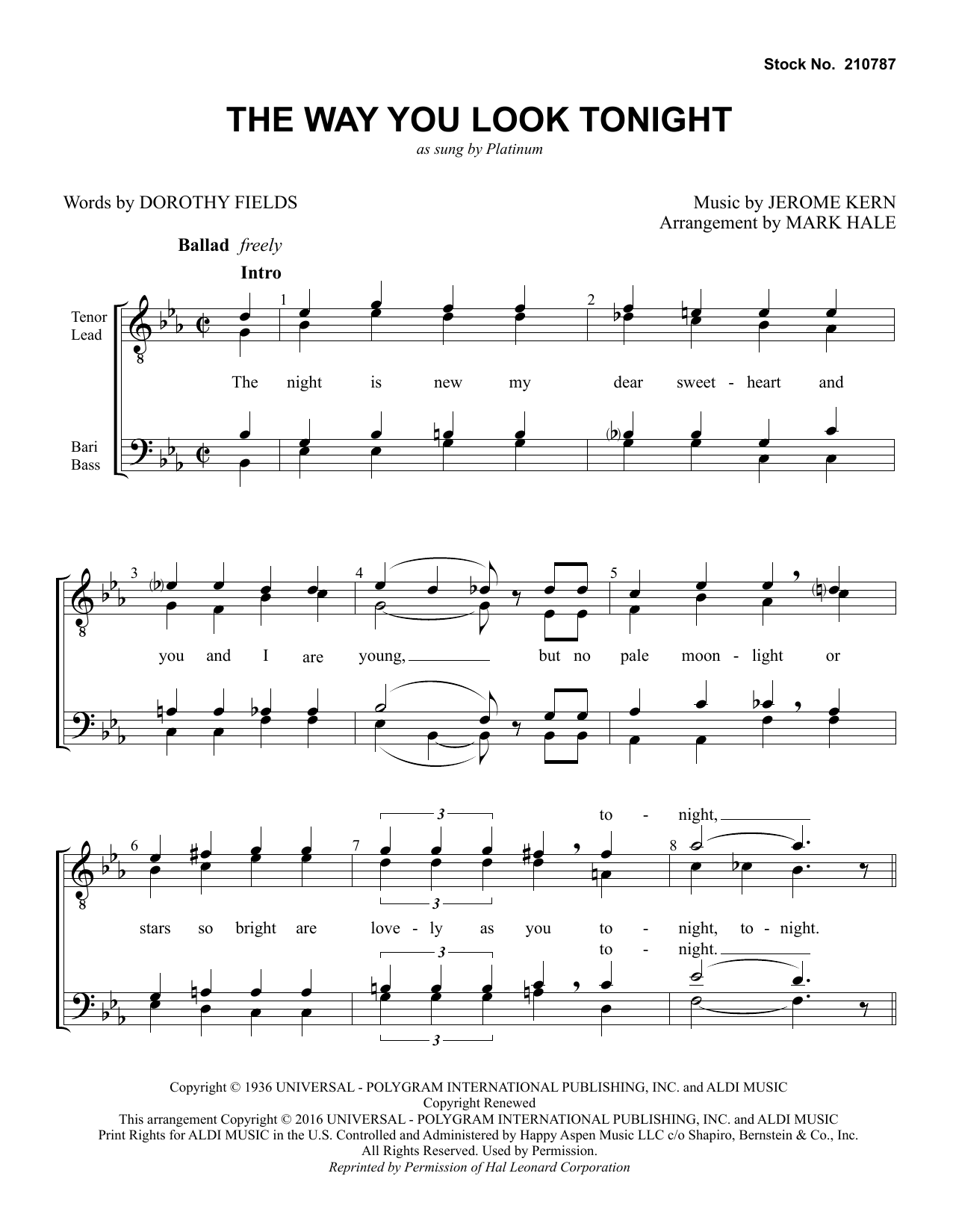 Platinum The Way You Look Tonight (arr. Mark Hale) Sheet Music Notes & Chords for TTBB Choir - Download or Print PDF