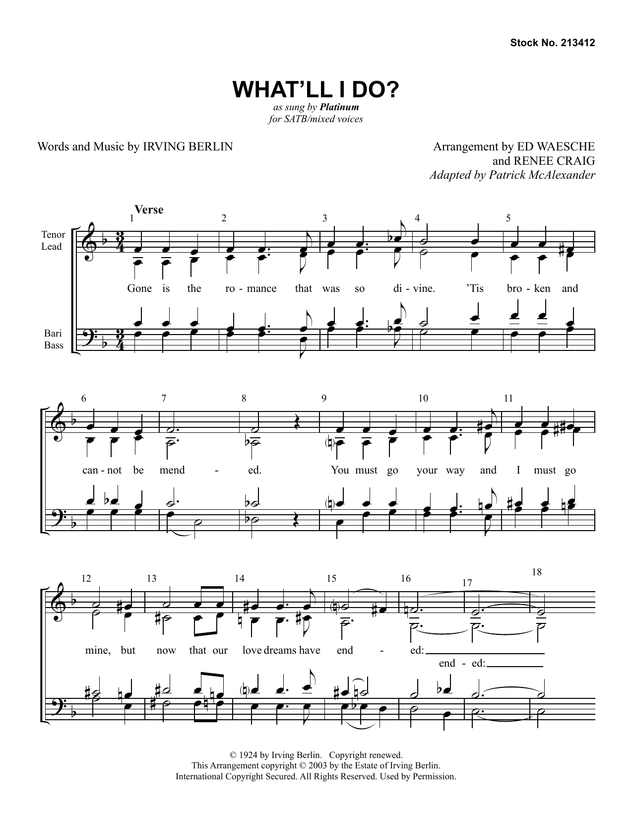 Platinum What'll I Do? (arr. Ed Waesche and Renee Craig) Sheet Music Notes & Chords for SSA Choir - Download or Print PDF