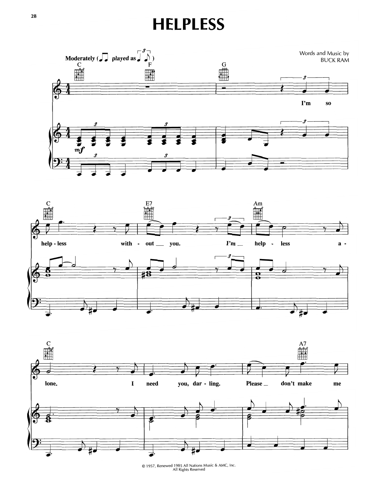 Platters Helpless Sheet Music Notes & Chords for Piano, Vocal & Guitar Chords (Right-Hand Melody) - Download or Print PDF Platters Helpless Sheet Music Notes & Chords for Piano, Vocal & Guitar Chords (Right-Hand Melody) - Download or Print PDF